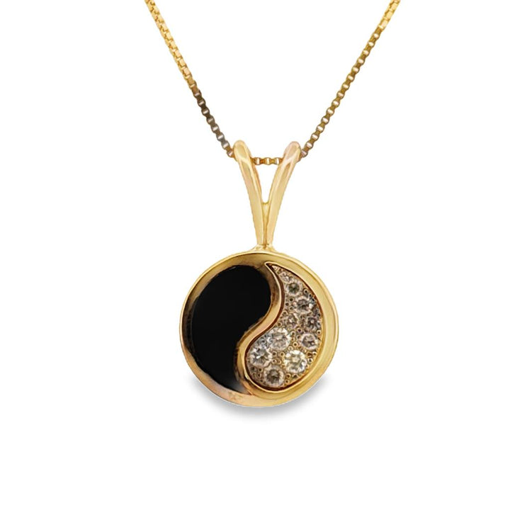 0.20 CTW Diamond & Onyx Yin and Yang Pendant in 14K Yellow Gold