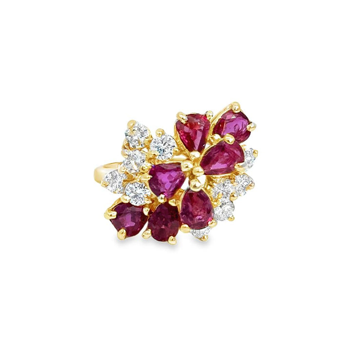 0.60 CTW Diamond & Pink Ruby 14K Yellow Gold Vintage-Style Cluster Ring