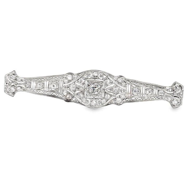 Vintage 1.40 CTW Diamond Platinum Filigree Brooch