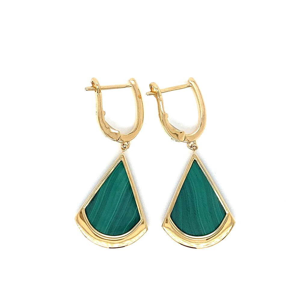 Doves 0.38 CTW Diamond & Malachite 18K Yellow Gold Drop Earrings
