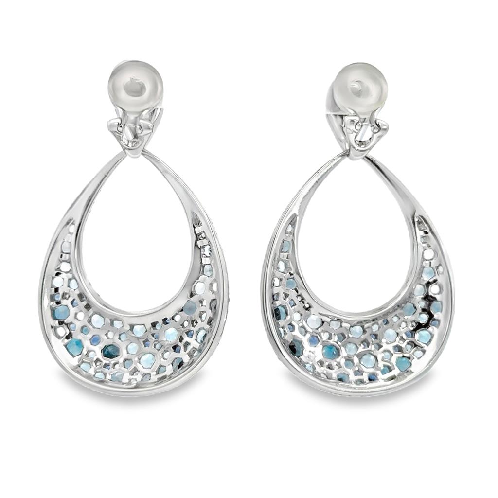 Sapphire, Aquamarine, Blue Topaz & Diamond 18K White Gold Large Drop Earrings