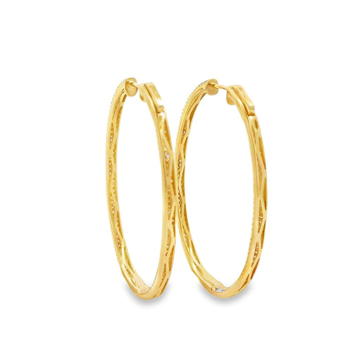 0.82 CTW Diamond 18K Yellow Gold Inside-Out Oval Hoop Earrings