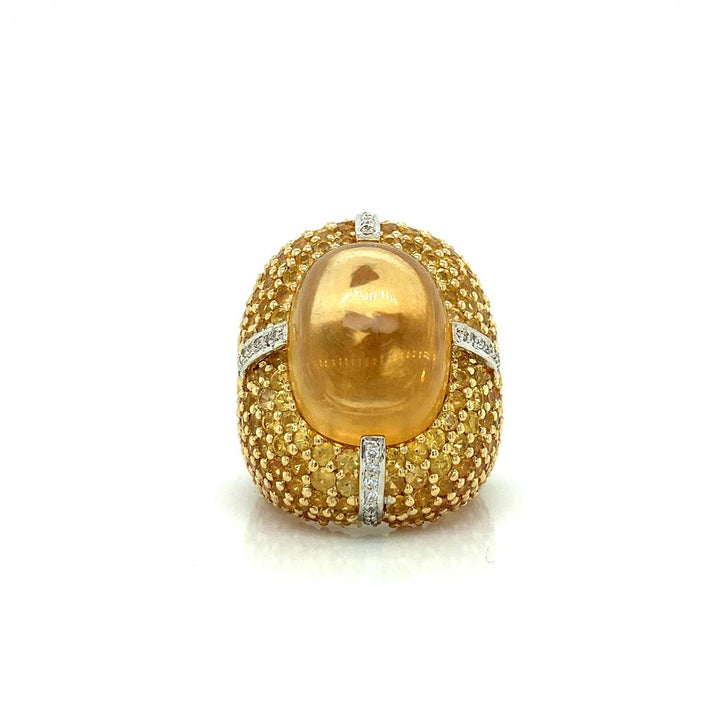 Sal Praschnik 18K Yellow Gold Cabochon Citrine, Yellow Sapphire, and Diamond Ring
