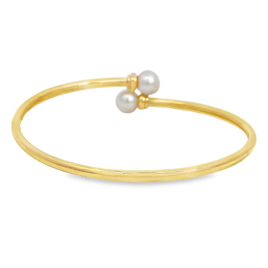 7MM Ivory Pearl & 0.06 CTW Diamond 14K Yellow Gold Flexible Bracelet