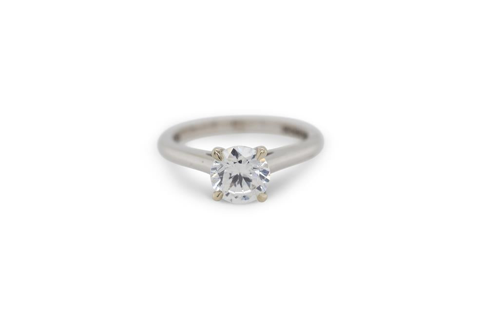 Classic Four Prong Semi-Mount Solitaire Diamond 18K White Gold Engagement Ring