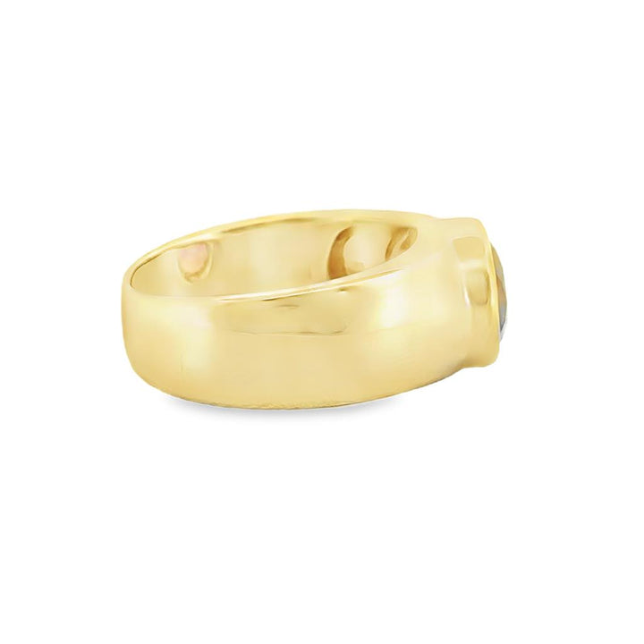 Oval Garnet Bezel Set Wide Band Ring in 14K Yellow Gold