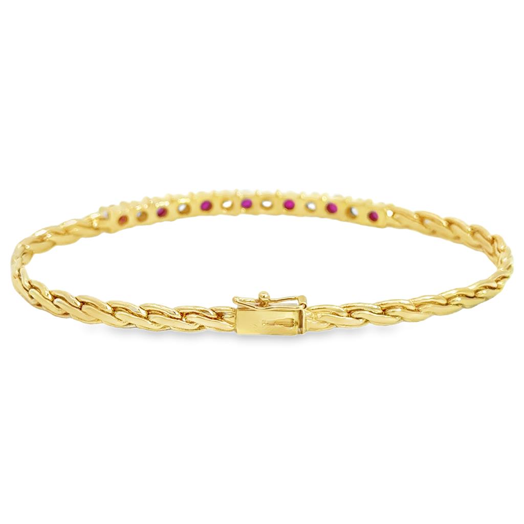 14K Yellow Gold Ruby & Diamond Flexible Bracelet – 7 1/4"