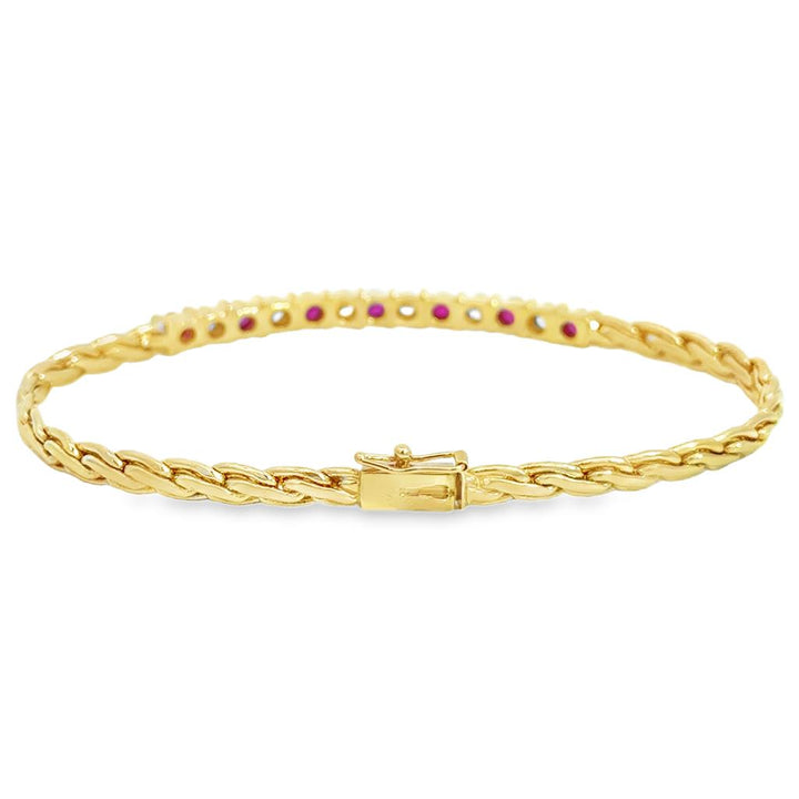 14K Yellow Gold Ruby & Diamond Flexible Bracelet – 7 1/4"