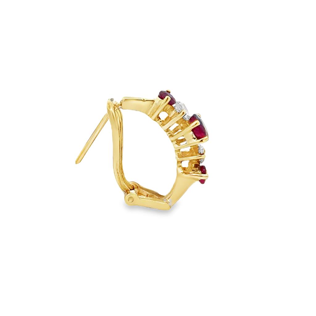 0.40 CTW Diamond & Ruby 14K Yellow Gold Leverback Hoop Earrings