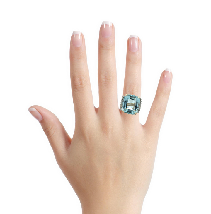 Pre-Owned Aquamarine & Diamond 14K Yellow Gold Ring
