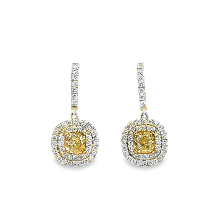 2.04 CTW Fancy Yellow Diamond 0.92 CTW Diamond 18K Two-Tone Drop Earrings