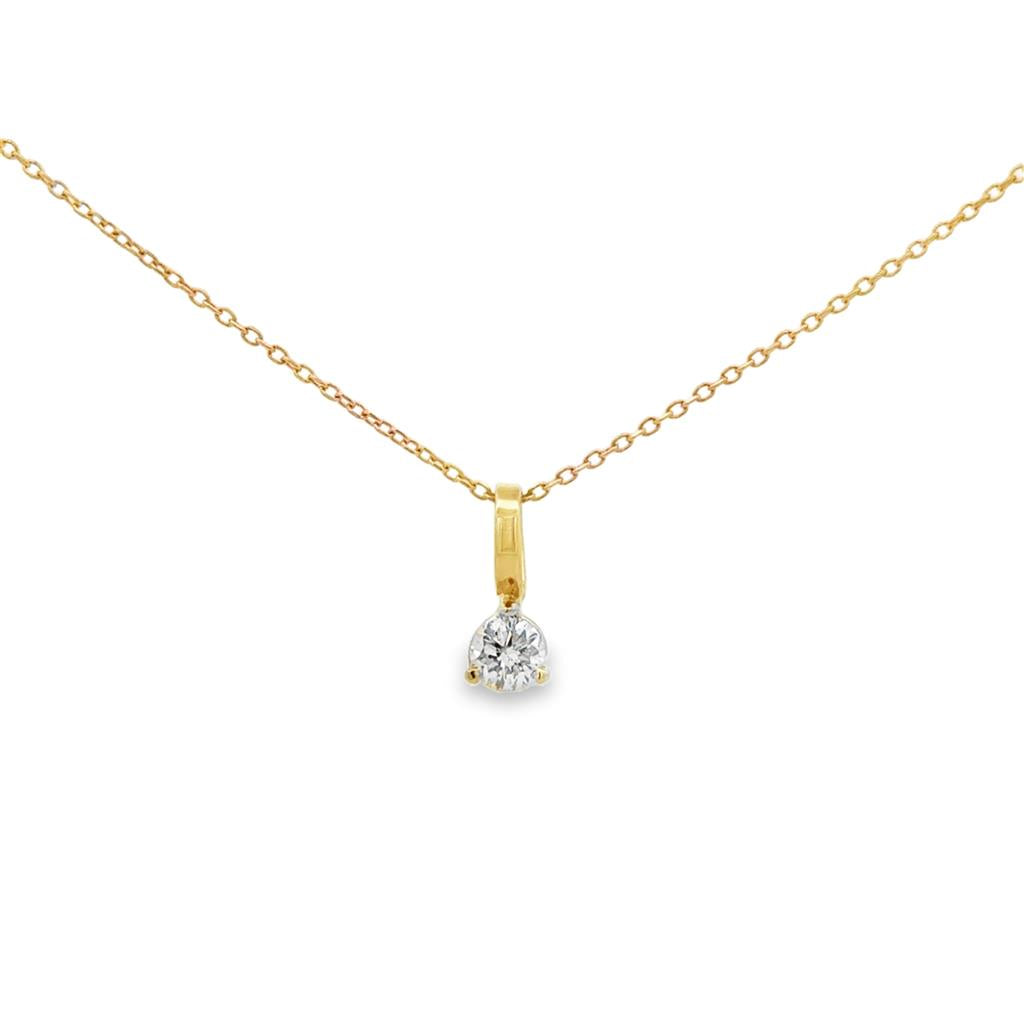 0.32 CT Diamond 14K Yellow Gold Solitaire Pendant Necklace