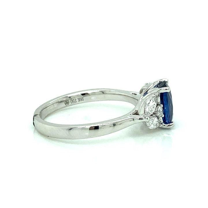 1.59 CT Oval Sapphire 0.65 CTW Round & Marquise Diamond 18K White Gold Ring