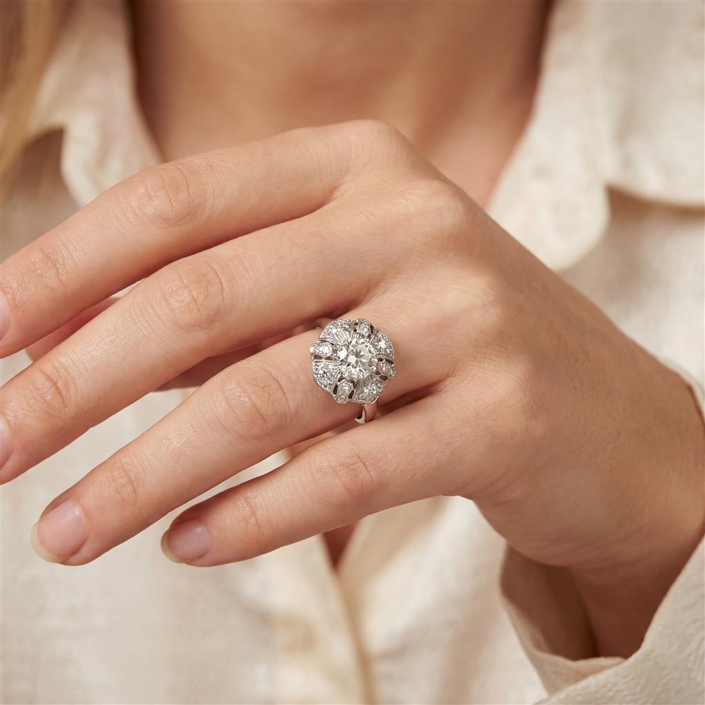 1.50 CTW Diamond Antique Ring in 14K White Gold