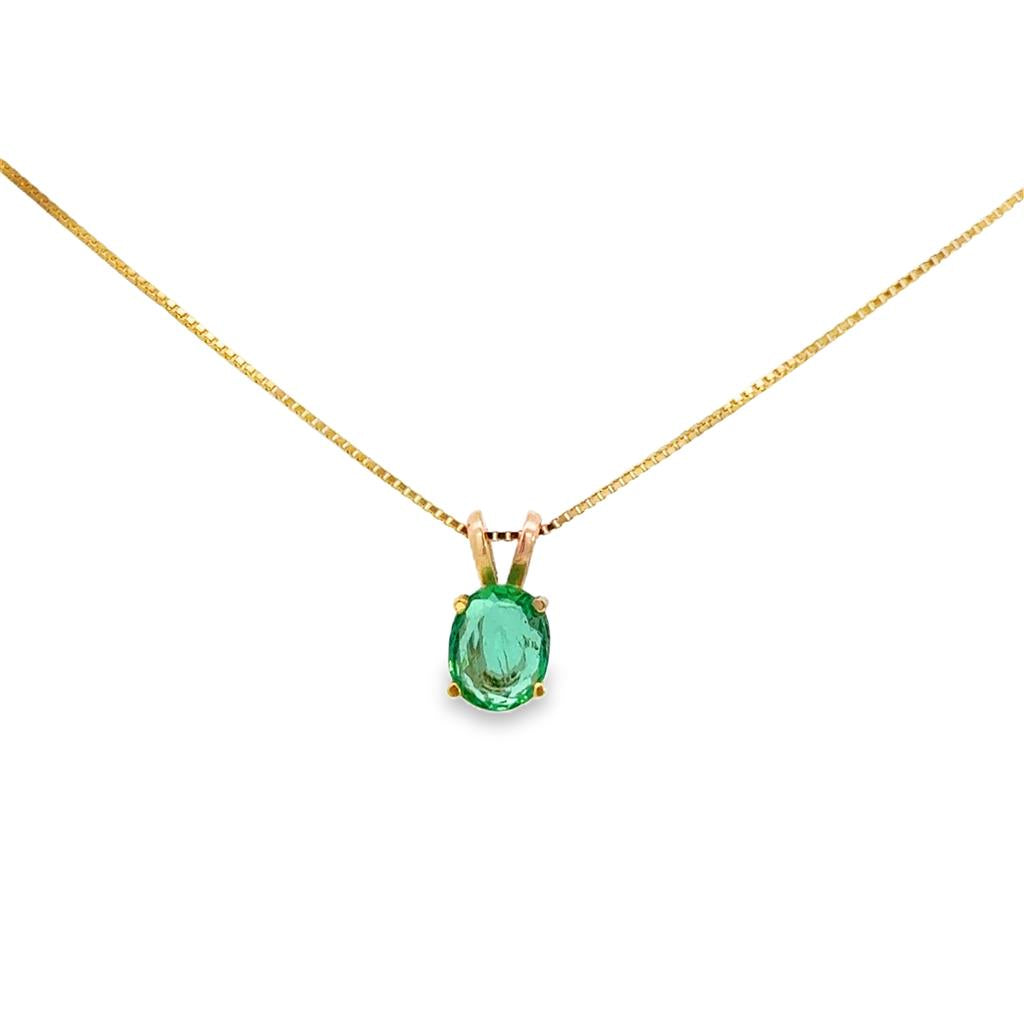 Oval Emerald 14K Yellow Gold Solitaire Pendant Necklace