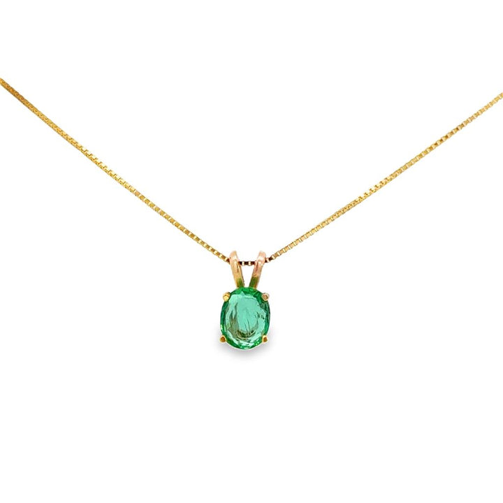Oval Emerald 14K Yellow Gold Solitaire Pendant Necklace