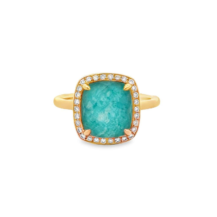 3.90 CT Amazonite & 0.16 CTW Diamond 18K Yellow Gold Ring