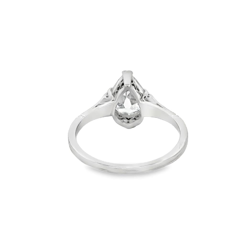 1.05 CT Pear Shape Vintage Diamond Engagement Ring in Platinum