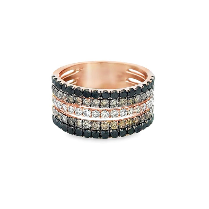 1.50 CTW Black, White & Champagne Diamond Le Vian 14K Rose Gold Wide Band Ring