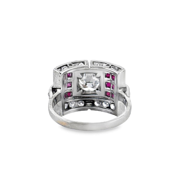 Art Deco 1.11 CTW Diamond & Ruby 14K White Gold Ring