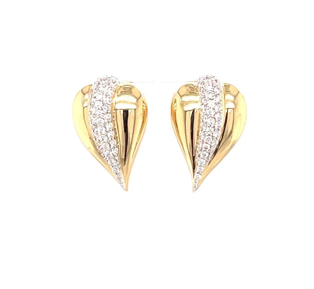 18K Yellow Gold Diamond Leaf Earrings