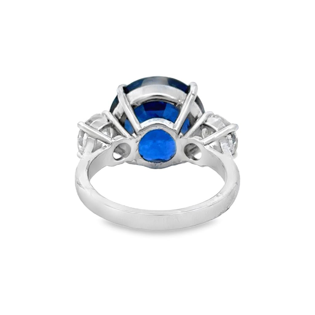 9.84 CT Round Sapphire & 1.85 CTW Diamond Platinum 3 Stone Anniversary Ring - GIA