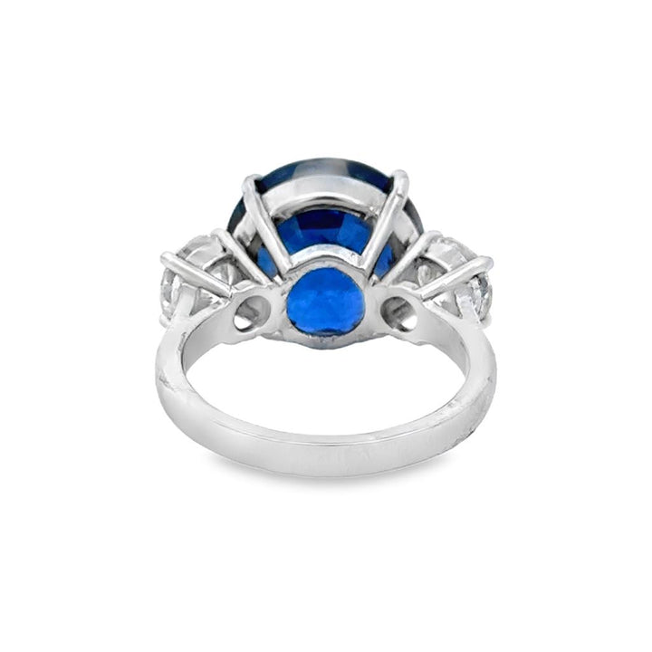 9.84 CT Round Sapphire & 1.85 CTW Diamond Platinum 3 Stone Anniversary Ring - GIA