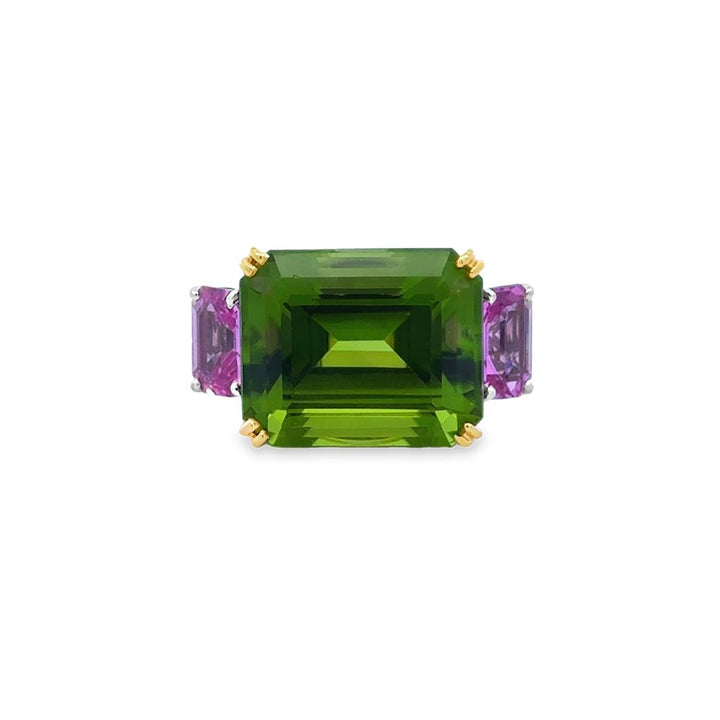 Pre-Owned Platinum and Yellow Gold Peridot, Pink Sapphire & Diamond Ring