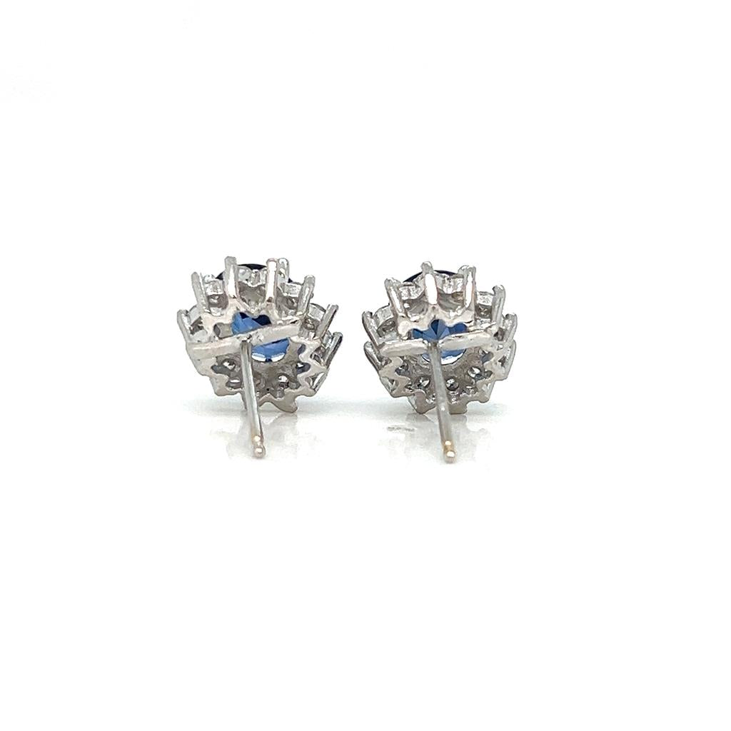 3.50 CTW Oval Sapphire 0.65 CTW Diamond 14K White Gold Earrings