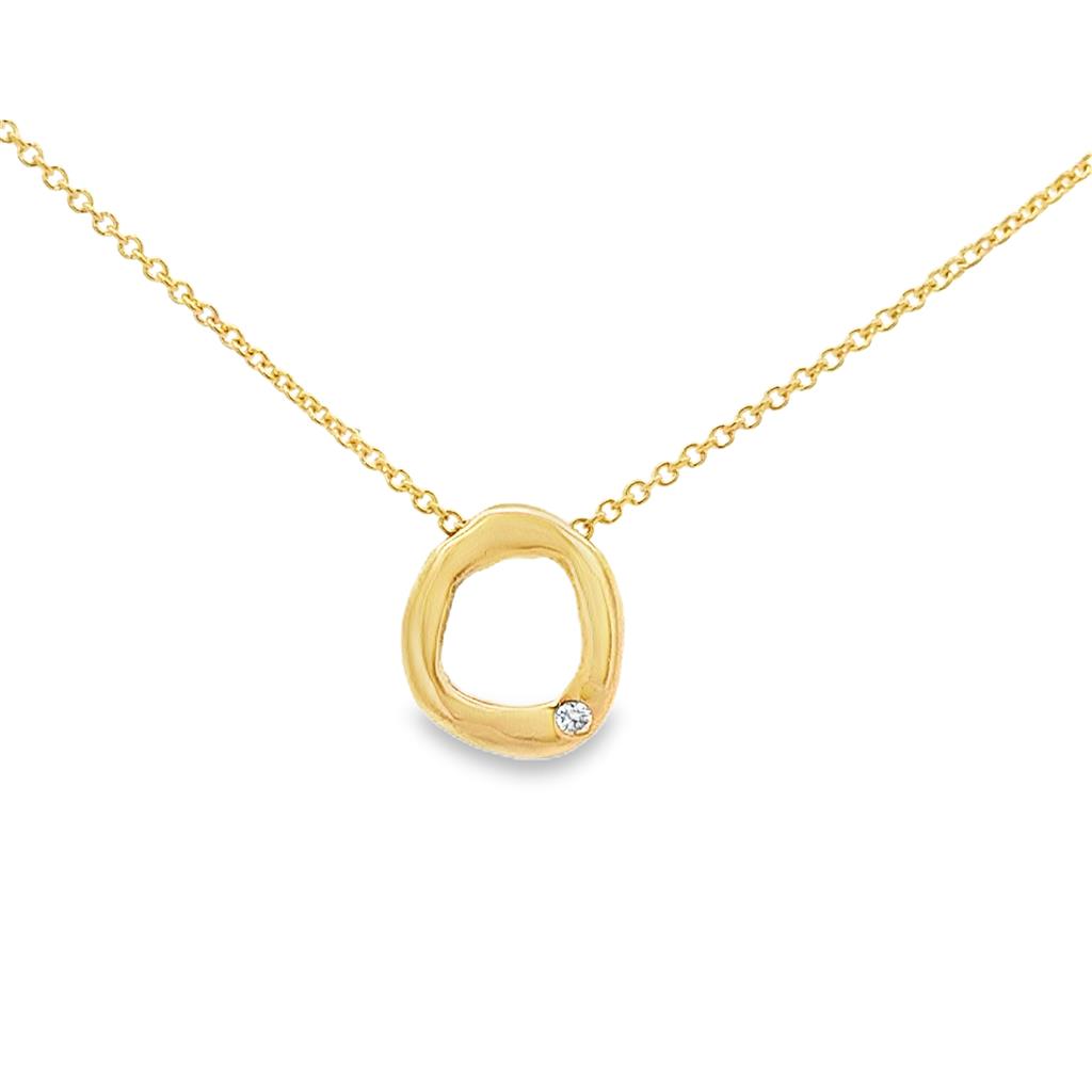 0.02 CTW Diamond 14K Yellow Gold Organic Circle Pendant Necklace