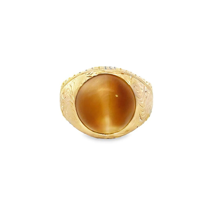 Tiger’s Eye 18K Yellow Gold Engraved Signet Ring