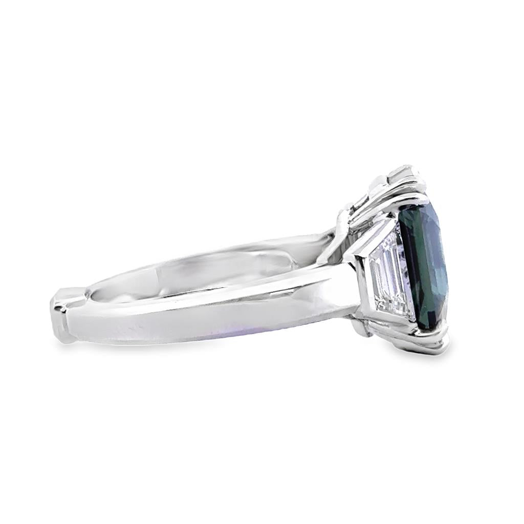 Robert Procop 8.03 CT Green Sapphire Ring with 0.93 CTW Trapezoid Diamonds in Platinum