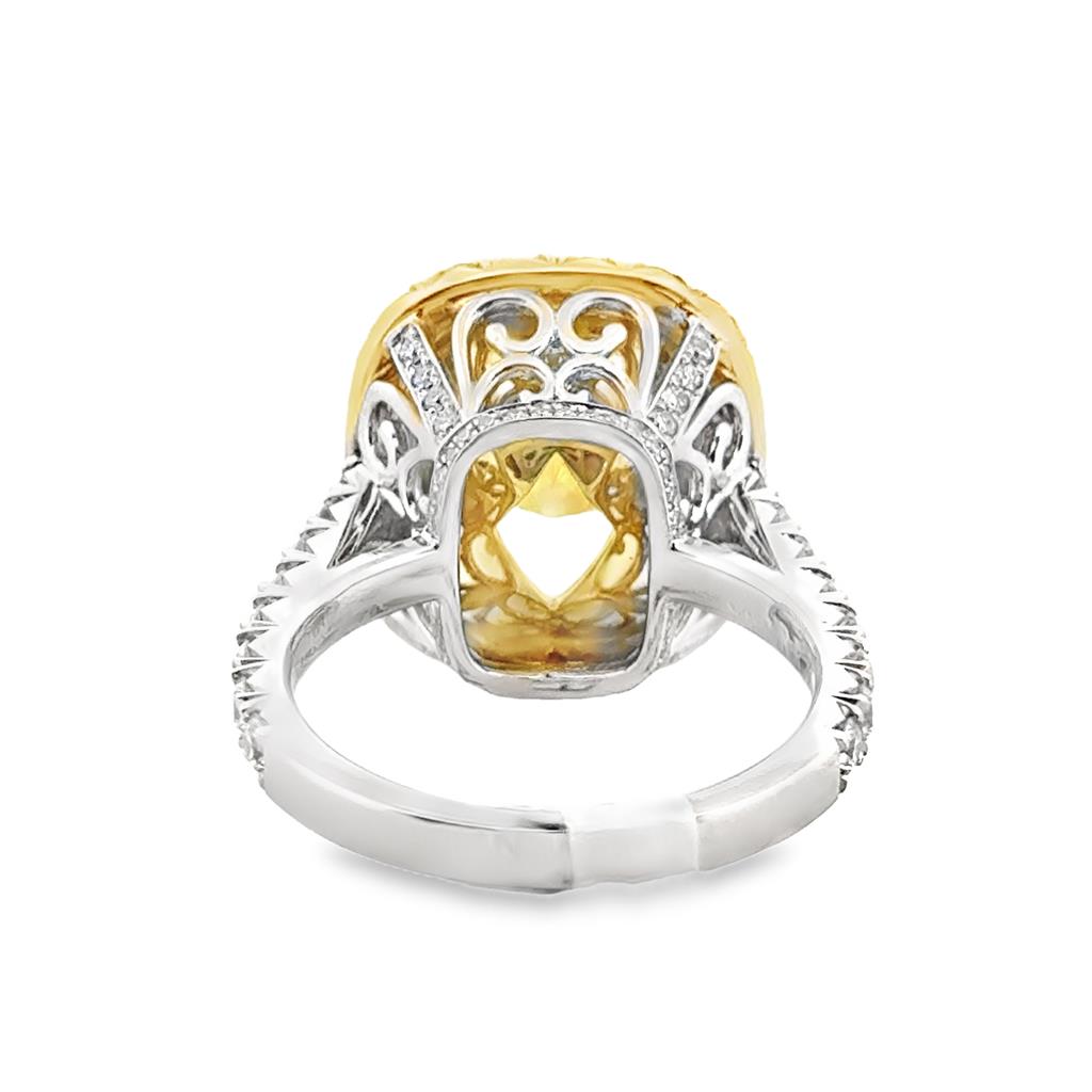 10.09 CT Cushion-Cut Fancy Yellow Diamond Ring SI1 in Platinum