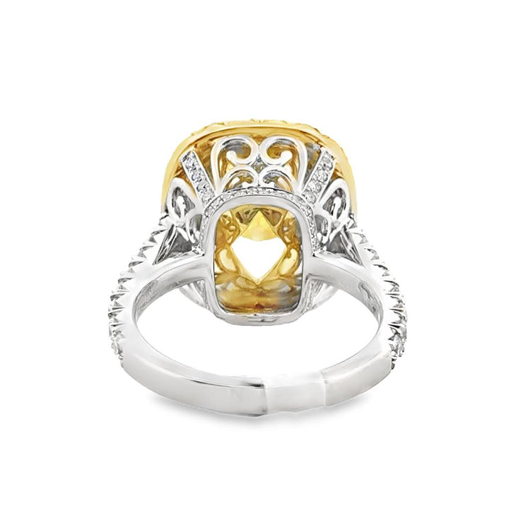 10.09 CT Cushion-Cut Fancy Yellow Diamond Ring SI1 in Platinum