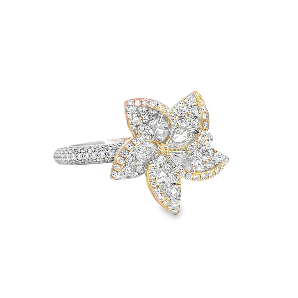 Harakh 1.50 CTW Diamond Plumeria Floral Ring in 18K White & Rose Gold