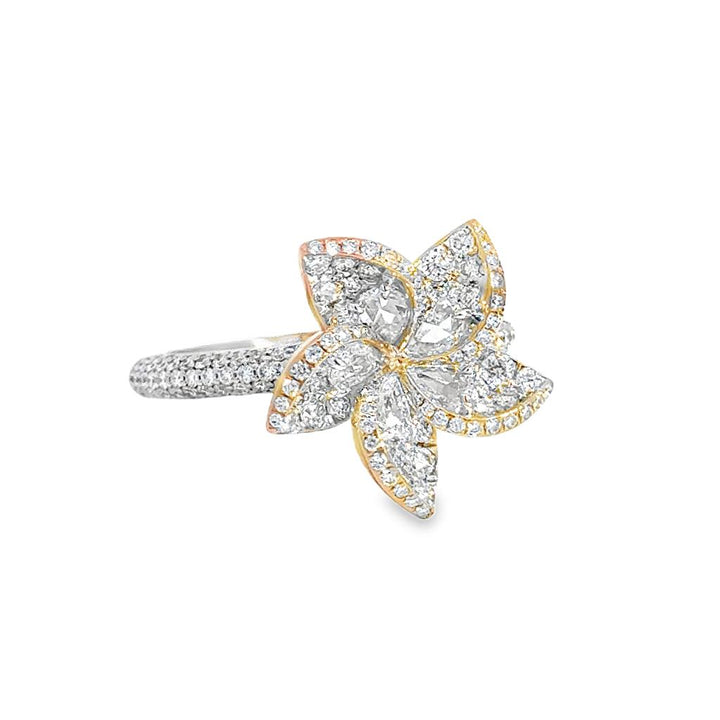 Harakh 1.50 CTW Diamond Plumeria Floral Ring in 18K White & Rose Gold