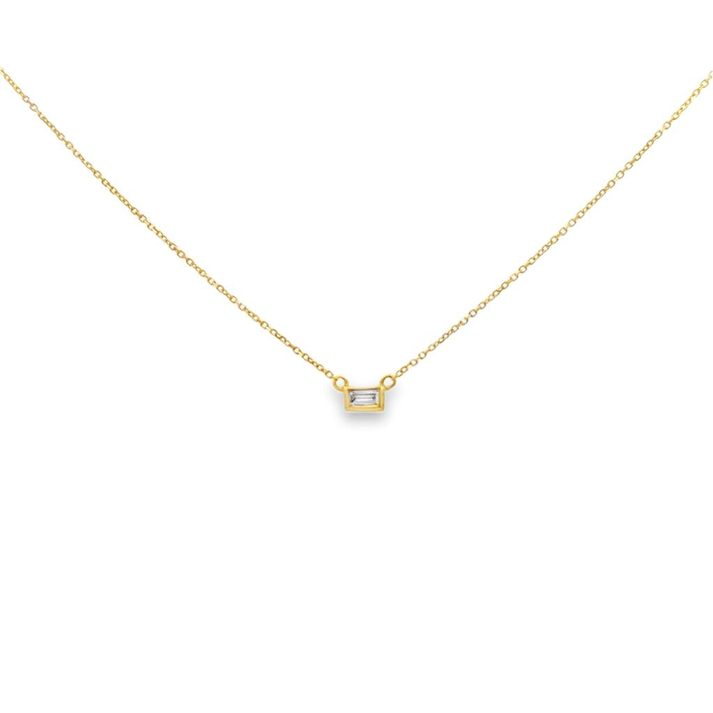 0.10 CT Baguette Diamond Pendant Necklace, 14K Yellow Gold