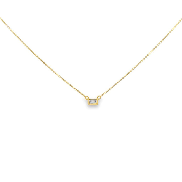 0.10 CT Baguette Diamond Pendant Necklace, 14K Yellow Gold