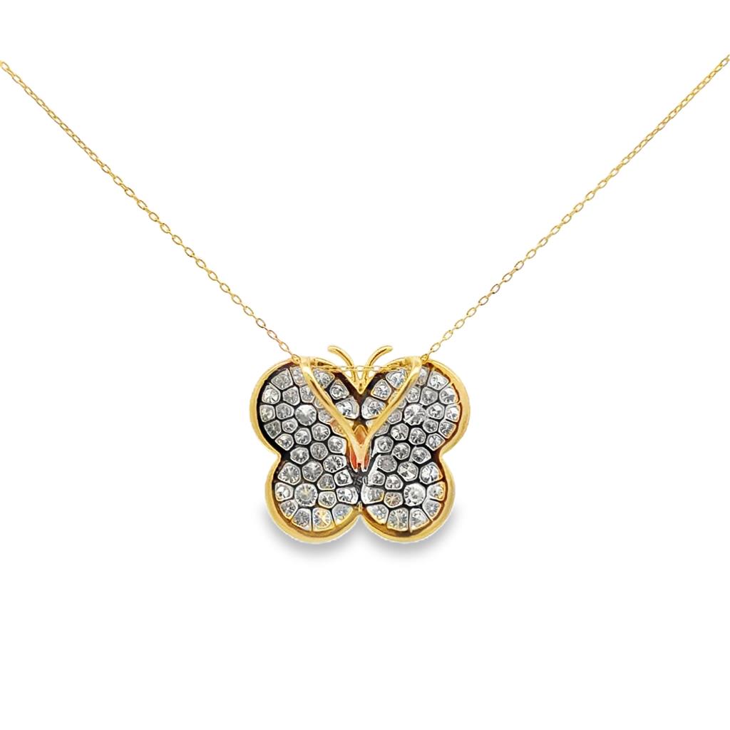 0.84 CTW Diamond Pavé Butterfly & 0.36 CT Pink Conch Pearl 18K Yellow Gold Necklace