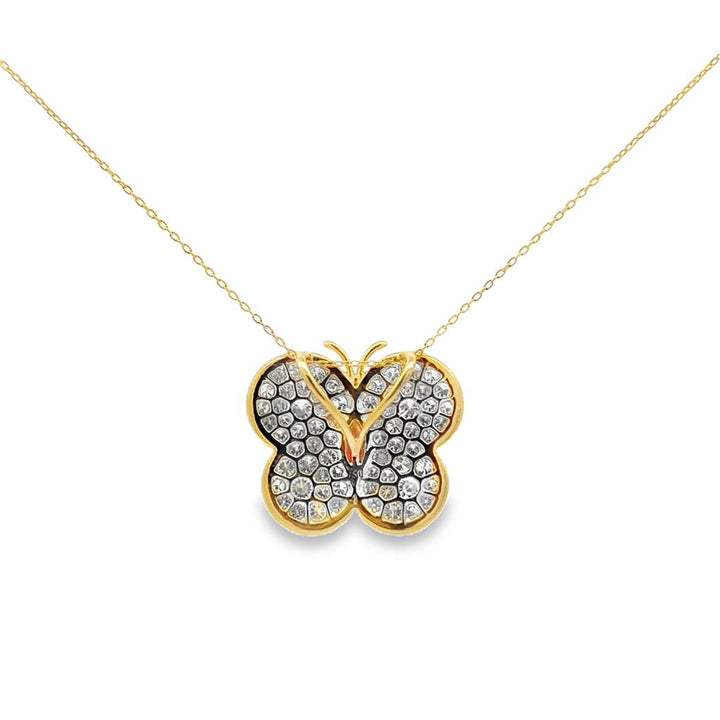 0.84 CTW Diamond Pavé Butterfly & 0.36 CT Pink Conch Pearl 18K Yellow Gold Necklace