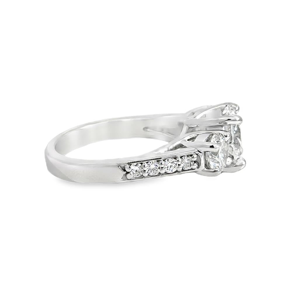 2.38 CT GIA Certified Round Brilliant Diamond Three-Stone Ring in 14K White Gold