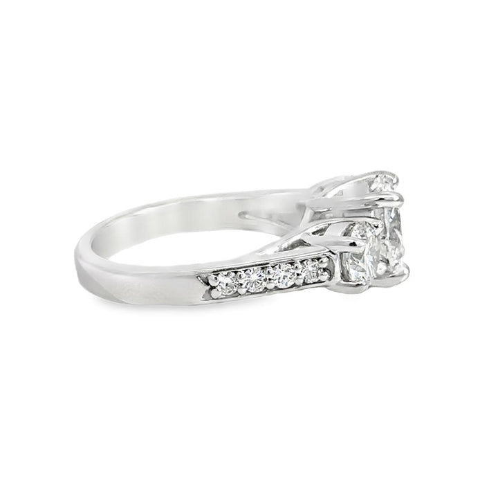 2.38 CT GIA Certified Round Brilliant Diamond Three-Stone Ring in 14K White Gold