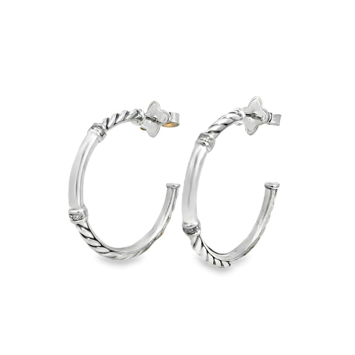 Pre-Owned David Yurman 0.08 CTW Diamond Sterling Silver Hoop Earrings – 1 1/4"