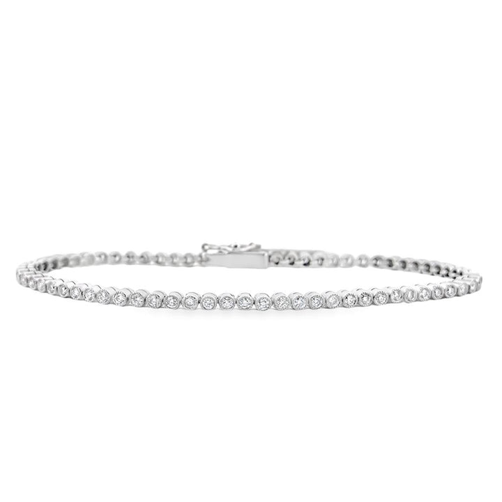 2.53 CTW Round Brilliant Diamond Bezel Set Bracelet in Platinum with Milgrain Details