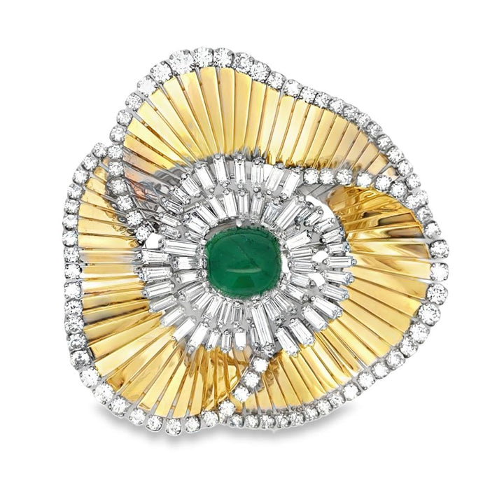 Circa 1960’s Meister Diamond & Emerald Brooch – 18K Gold