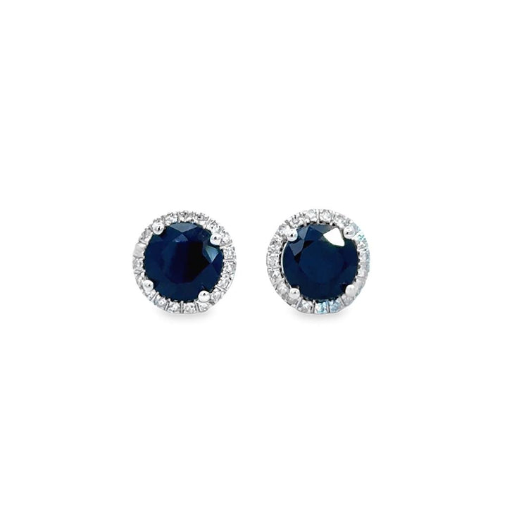 2.14 CTW Sapphire & 0.14 CTW Diamond 14K White Gold Round Halo Stud Earrings