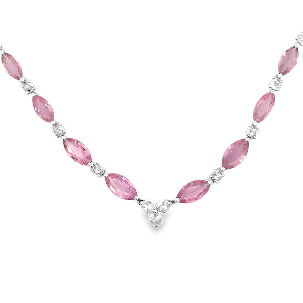 15.00 CTW Pink Sapphire and Diamond Graduated Necklace in 18K White Gold