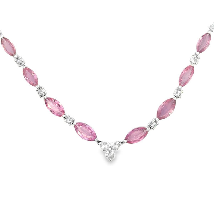 15.00 CTW Pink Sapphire and Diamond Graduated Necklace in 18K White Gold