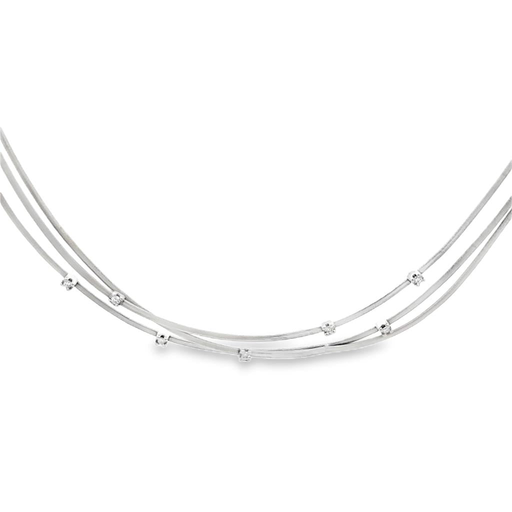 0.21 CTW Diamond 18K White Gold Pre-Owned Marco Bicego Triple-Strand Collar Necklace