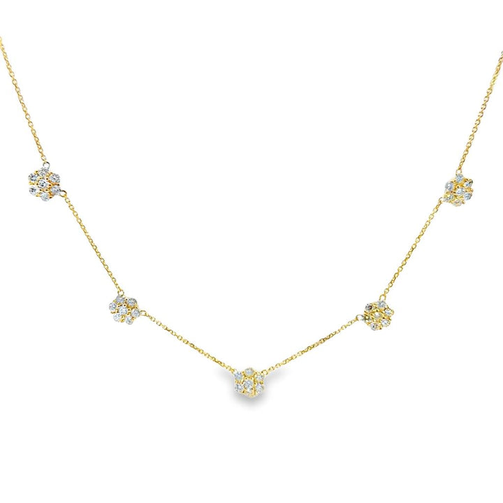 2.00 CTW Round Diamonds Yellow 14K Gold Flower Station Necklace